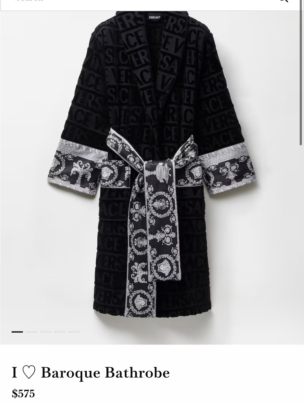 Versace Black Logo Terry Bathrobe with Subtle Pattern